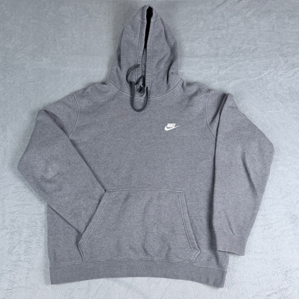 Nike Sportswear Club Fleece Hoodie Grey Embroidered Logo Men Large 804346-071 L